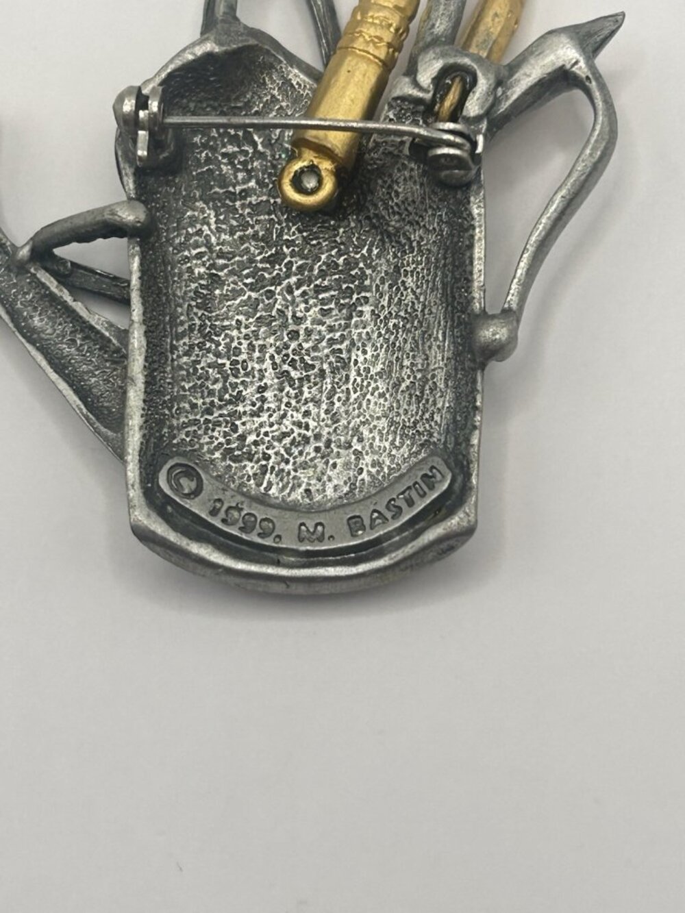 Marjolein Basin Silvertone Watering Can Brooch Goldtone Pencil & Paintbrush Gift - Picture 7 of 9